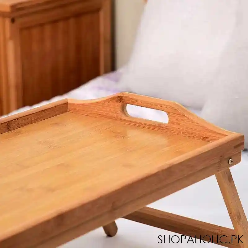 bamboo bed tray table for eating tv breakfast with foldable legs for bedroom image3