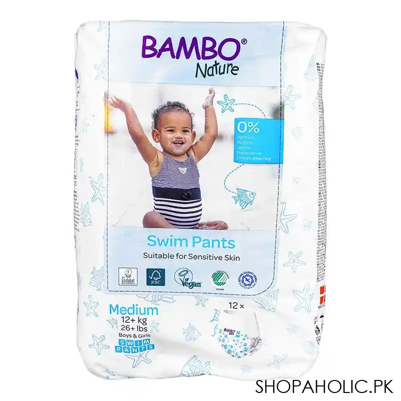 Bamboo Nature Swim Pants For Boys & Girls, Medium, Pampers, +12kg, 12-Pack - Main Image