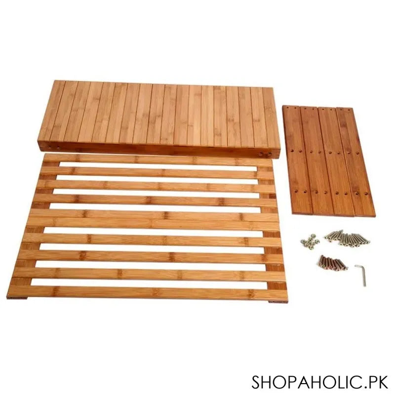 bamboo wooden shoe rack with sitting stool image3