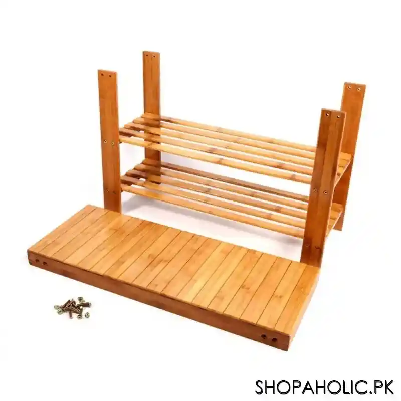 bamboo wooden shoe rack with sitting stool image4