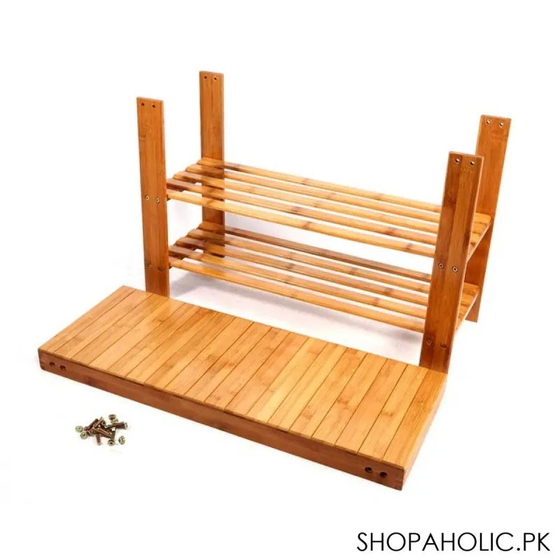 bamboo wooden shoe rack with sitting stool image4