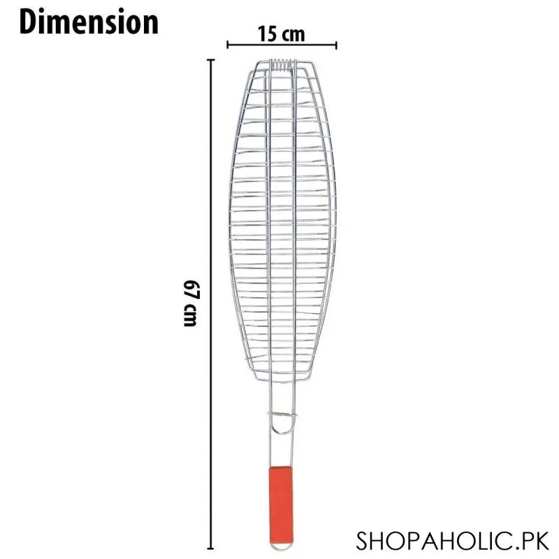 barbeque fish grill with wooden handle image2