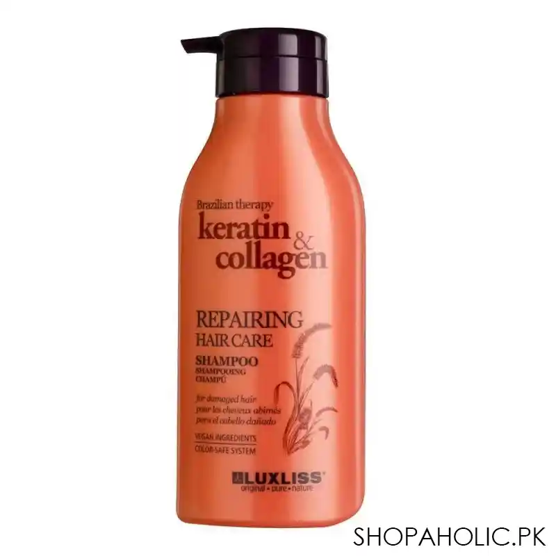 beaver luxliss brazilian therapy keratin & collagen repairing hair care shampoo, paraben & sulfate free, 500ml main image