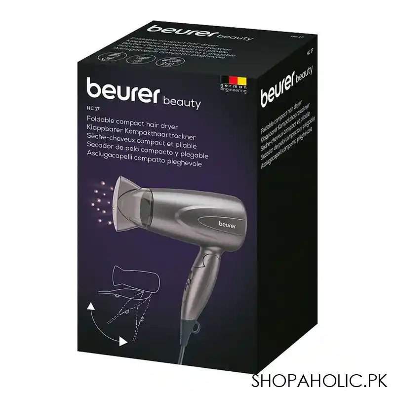 Beurer Compact Hair Dryer, Folding Function, 2 Heat & Blow Levels, 1300W, HC 17 - Main Image