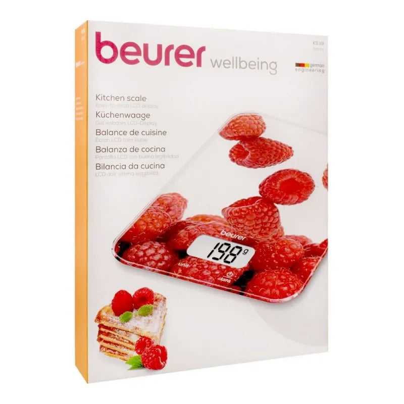 beurer wellbeing lcd display kitchen scale, weight machine, berry, ks 19 image2