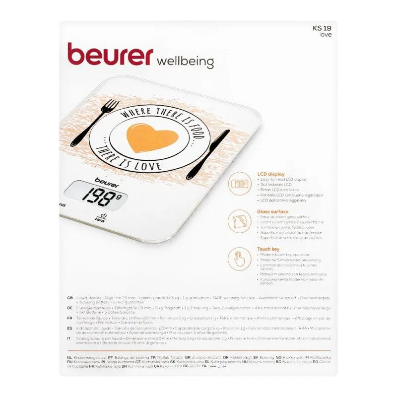 beurer wellbeing love lcd display kitchen weight scale machine, ks 19 image3