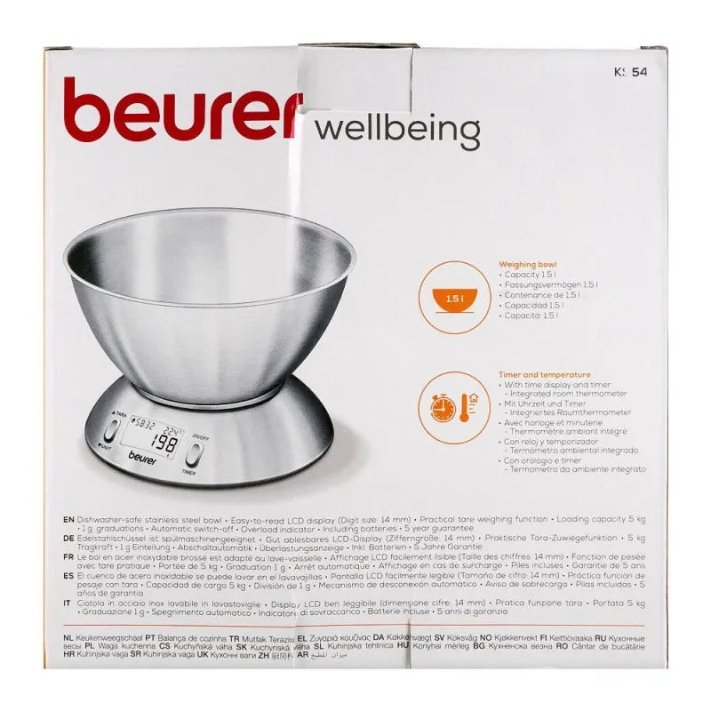 beurer wellbeing timer lcd display kitchen scale, weight machine, ks 54 image3