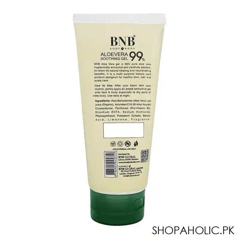 BNB Aloe Vera 99% Soothing Gel, Paraben and Sulfate Free, Dermatologist-Tested, 200ml - Image 2