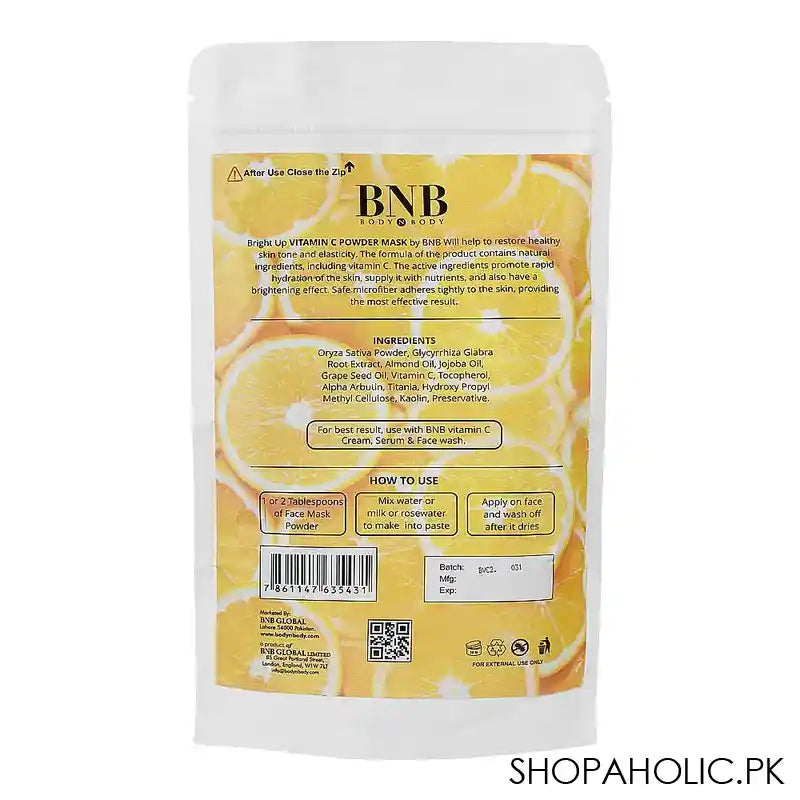 BNB Bright Up Vitamin C Organic Mask, Reduce UV Damage, Glow & Whitening, 120g - Image 3