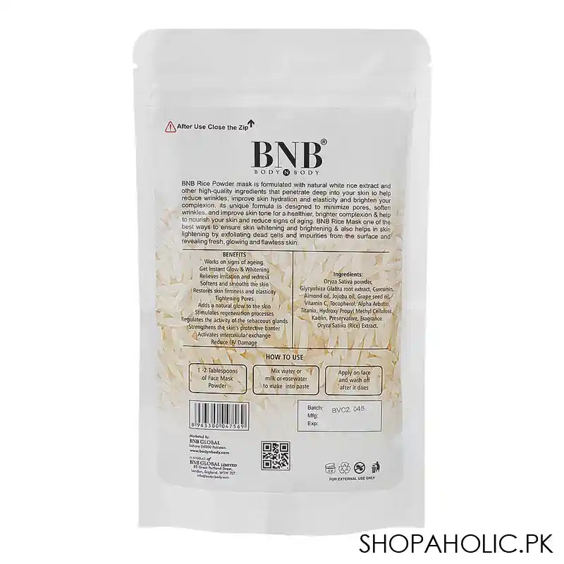 BNB Brightening Rice Powder Organic Mask, Prevent Skin Aging, Reduce UV Damage, 120g - Image 3