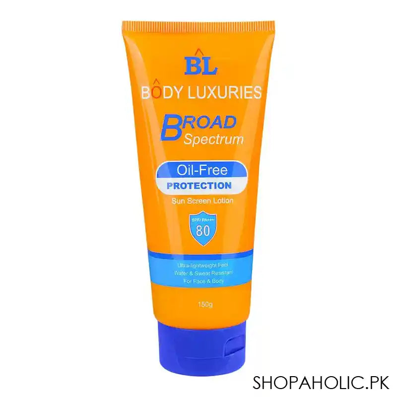 Body Luxuries Broad Spectrum Sun Screen Lotion, SPF 80, PA+++, Water & Sweat Resistant, Ultra Lightweight Feel, 150g - Main Image