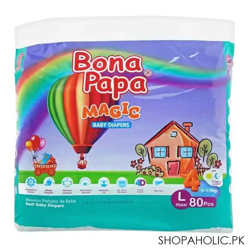 bona papa magic baby diapers, l maxi, no. 4, 9 13kg, 80 pack main image