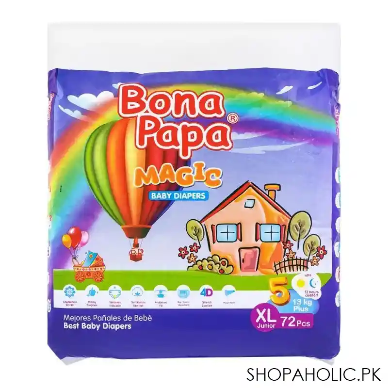 bona papa magic baby diapers, xl junior, no. 5, 13+ kg, 72 pack main image