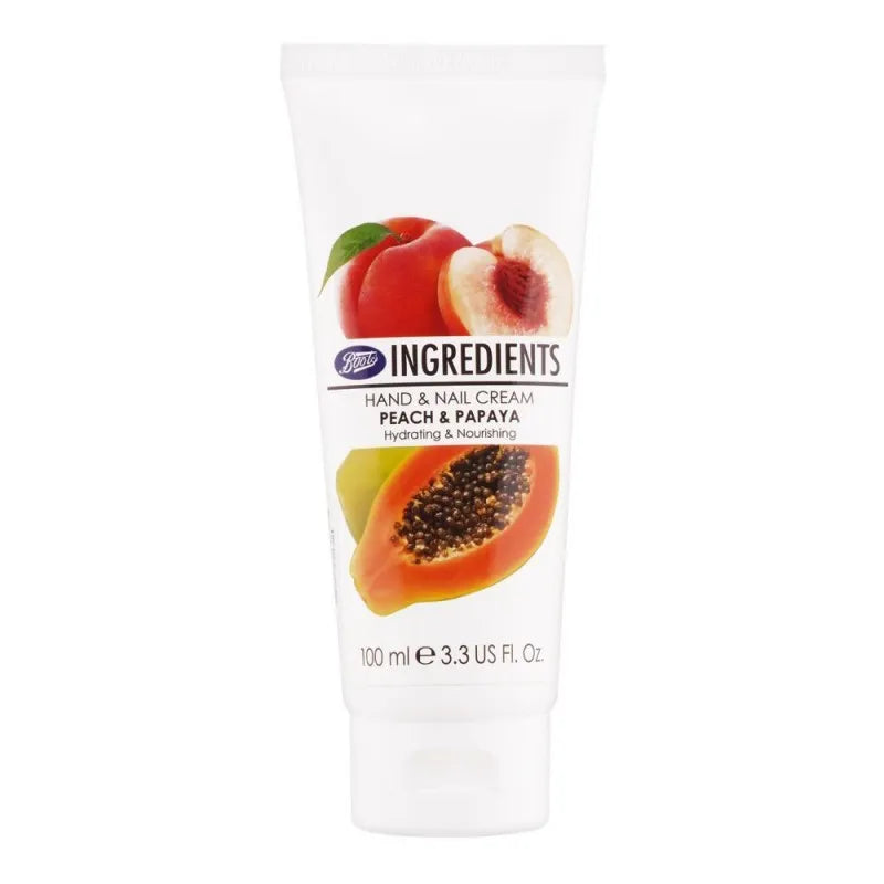 boots ingredients peach & papaya hand & nail cream, hydrating & nourishing, 100ml main image