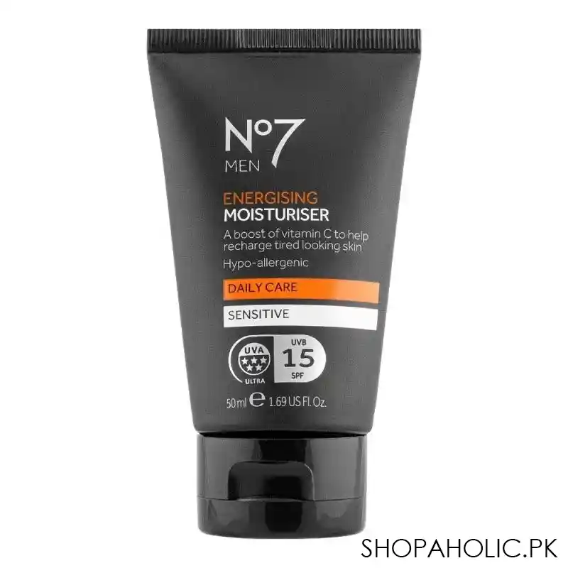 boots no. 7 men energising daily care sensitive moisturiser, 50ml main image