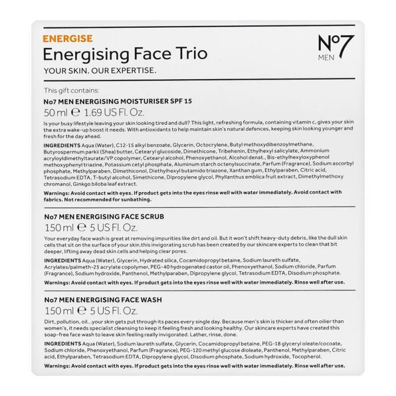 boots no 7 men energising face trio set, moisturiser spf15 + face scrub + face wash image3