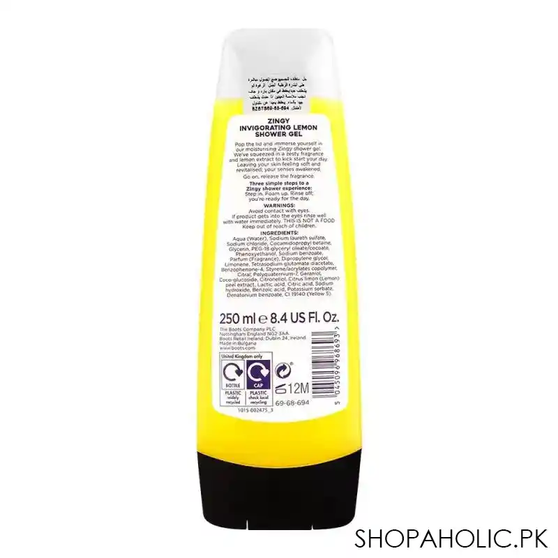 boots zingy invigorating lemon shower gel, 250ml image2