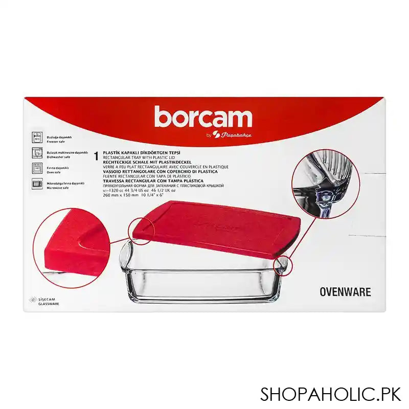 Borcam Midi Rectangular Tray With Red Plastic Lid, Ovenware, Glassware & Dishware, 10.24 X 5.91 Inches, 59864-32 - Image 5