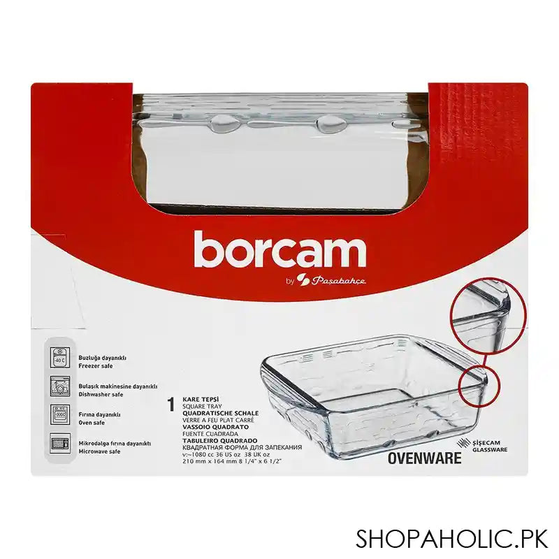 Borcam Midi Square Tray, Ovenware, Glassware & Dishware, 8.27 X 6.46 Inches, 59914 - Image 3