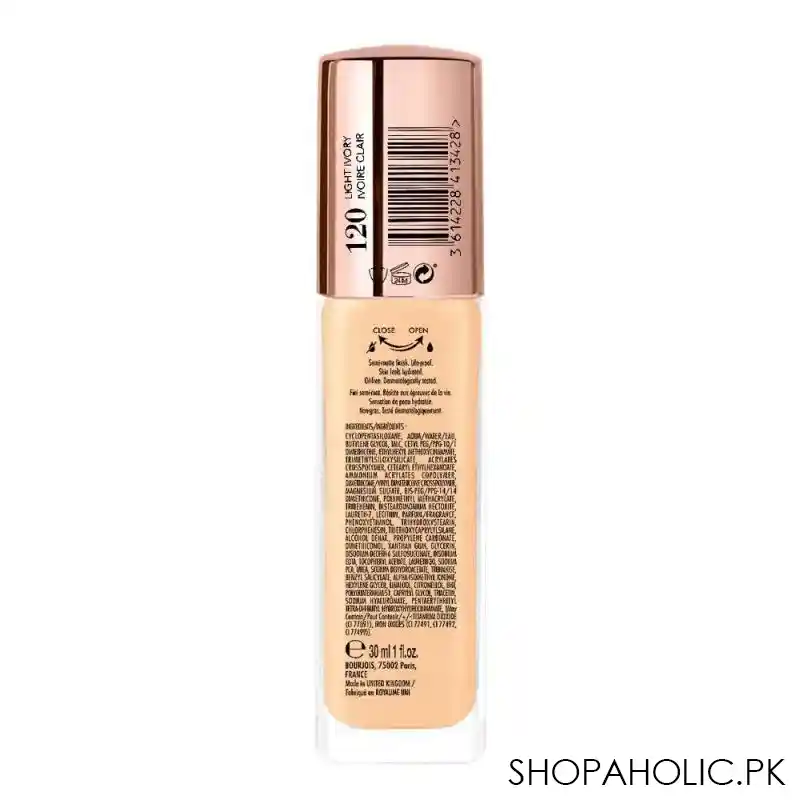 bourjois always fabulous 24h extreme resist full coverage foundation, 120 light ivory image3