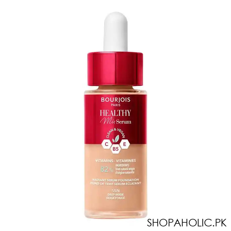 Bourjois Healthy Mix Clean & Vegan Radiant Serum Foundation, Vitamins 82%, 55N Deep Beige, 30ml - Main Image