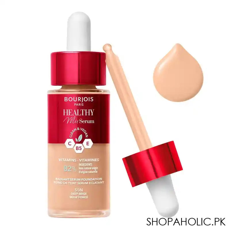 Bourjois Healthy Mix Clean & Vegan Radiant Serum Foundation, Vitamins 82%, 55N Deep Beige, 30ml - Image 3