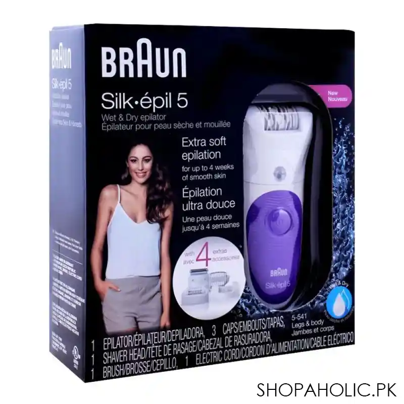 braun silk epil 5, legs & body epilator, wet & dry, white/purple, 5541 image2