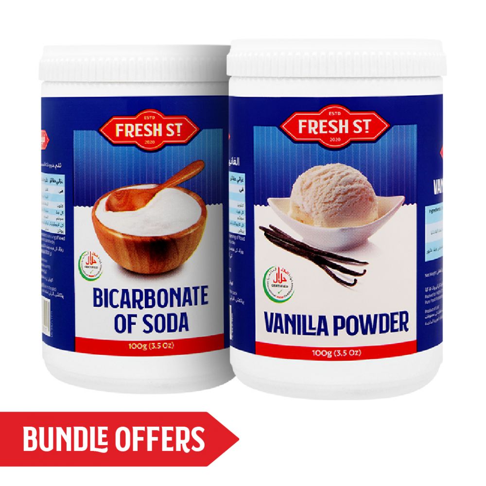 Fresh Street Vanilla Powder + Bicarbonate of Soda, 100g Each, Bundle Offer - Main Image