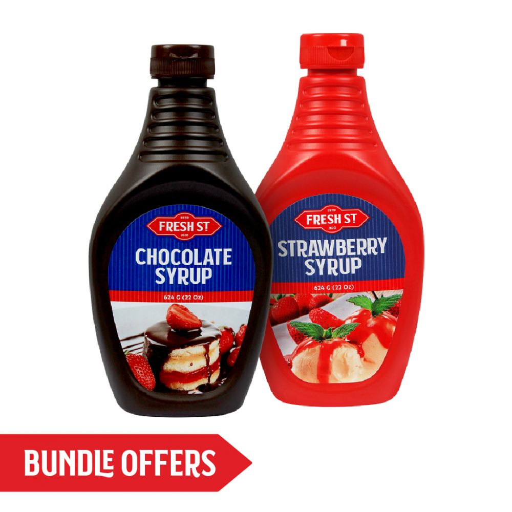 Fresh Street Strawberry Syrup + Chocolate Syrup, 624g Each, Bundle Offer - Main Image