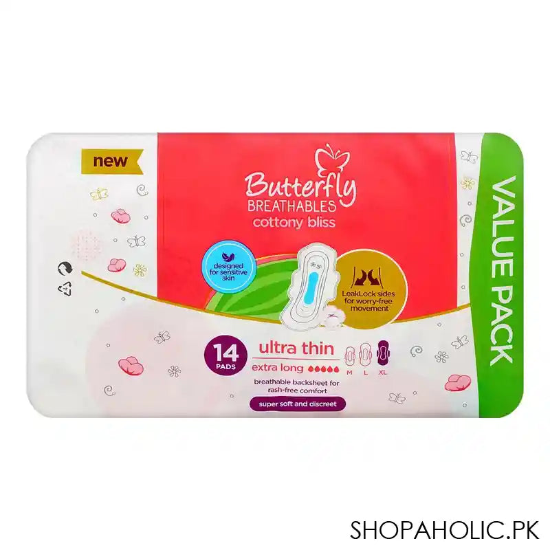 Butterfly Breathable Cottony Bliss Ultra Thin Extra Long Pads Value Pack, 14-Pack - Main Image