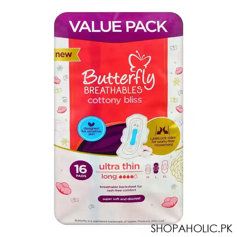 Butterfly Breathable Cottony Bliss Ultra Thin Long Pads Value Pack, 16-Pack - Main Image