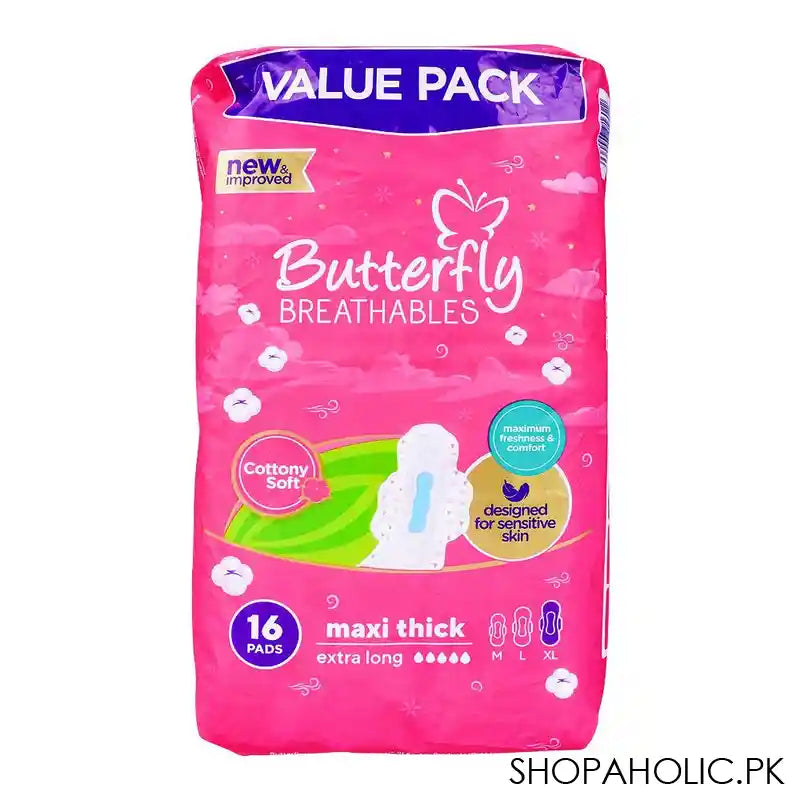 Butterfly Breathable Cottony Soft, Maxi Thick, Extra Long 16-Pads, Value Pack - Image 2