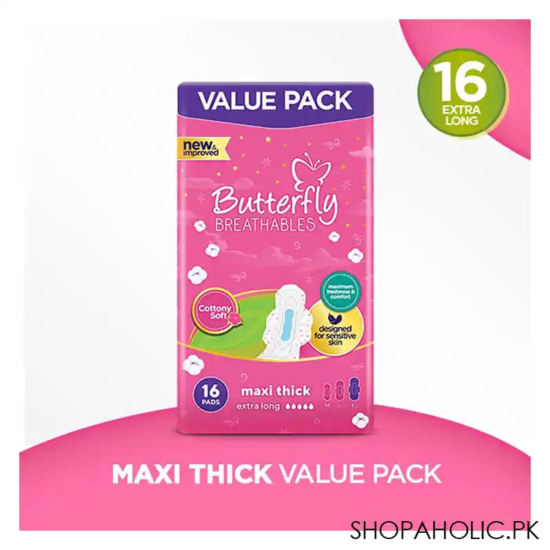 Butterfly Breathable Cottony Soft, Maxi Thick, Extra Long 16-Pads, Value Pack - Image 6