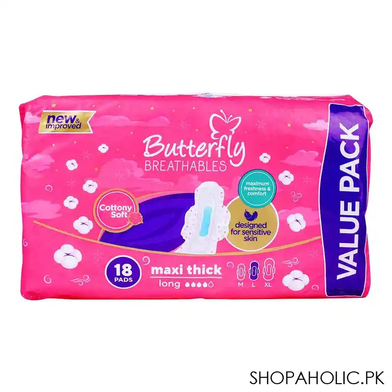 Butterfly Breathable Cottony Soft, Maxi Thick, Long 18-Pads, Value Pack - Main Image