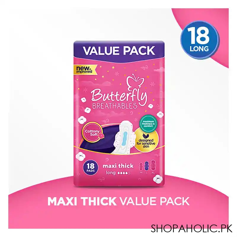 Butterfly Breathable Cottony Soft, Maxi Thick, Long 18-Pads, Value Pack - Image 3