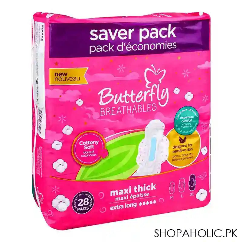 Butterfly Breathable Maxi Thick Extra-Long Pads, Designed For Sensitive Skin, 28 Pads Saver Pack - Main Image