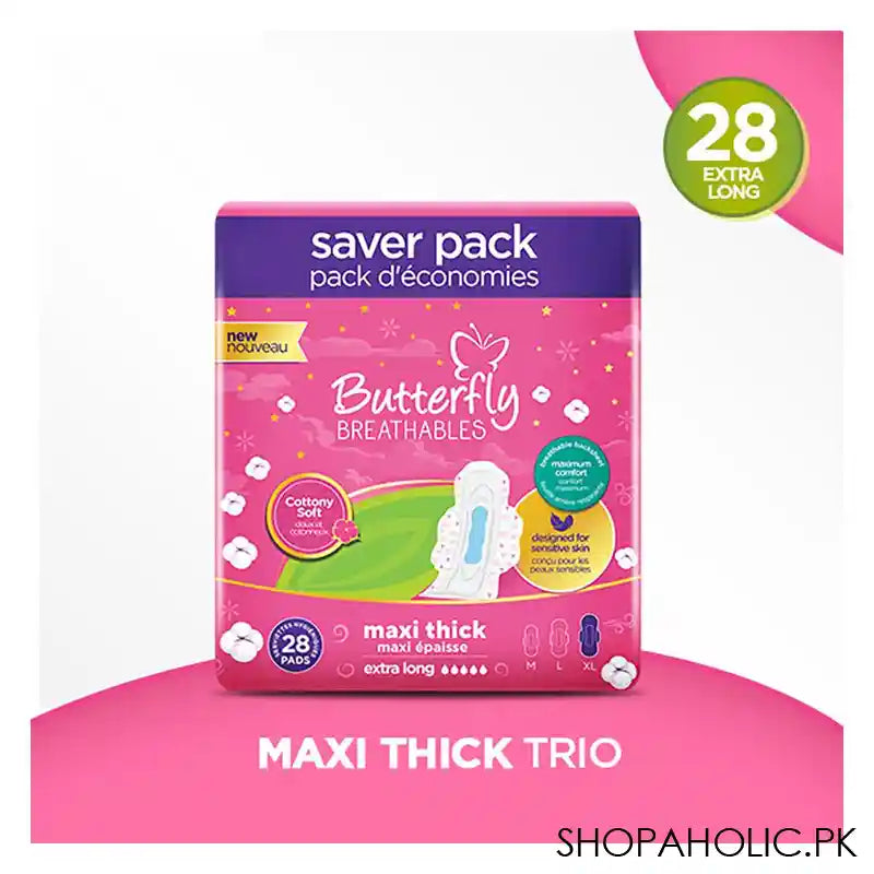 Butterfly Breathable Maxi Thick Extra-Long Pads, Designed For Sensitive Skin, 28 Pads Saver Pack - Image 4