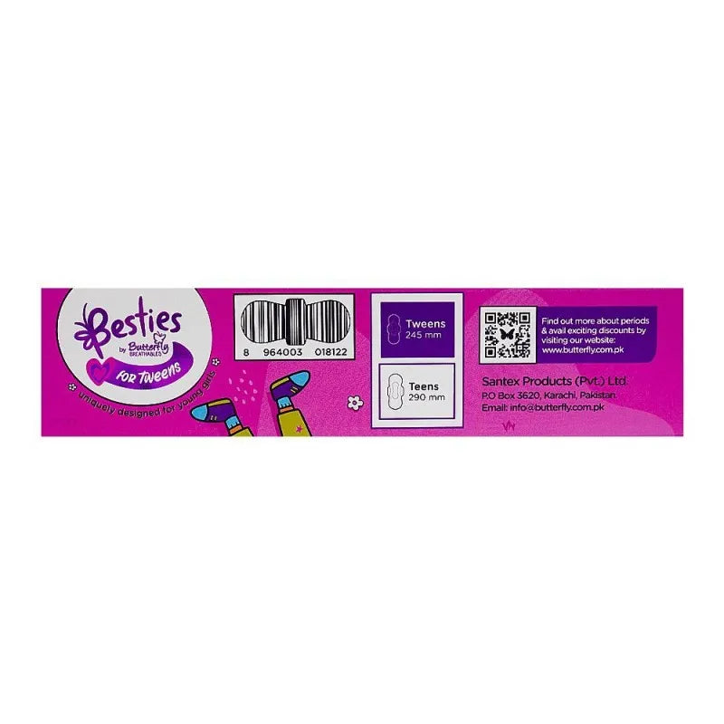 butterfly breathables besties for tweens ultra thin sanitary napkins regular, suitable for 10 12 years, 8 pack image5