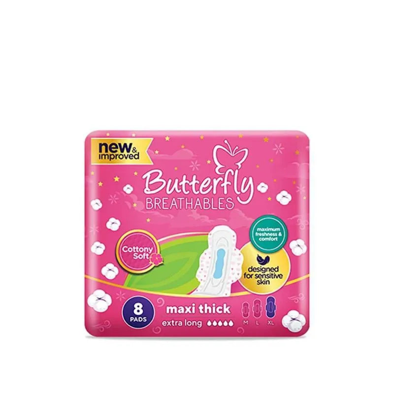 butterfly breathables maxi thick pads, extra long, 8 pack main image