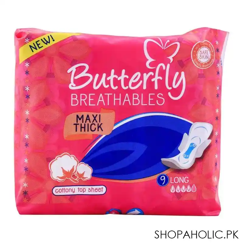 butterfly breathables maxi thick pads, long, 9 pack image2