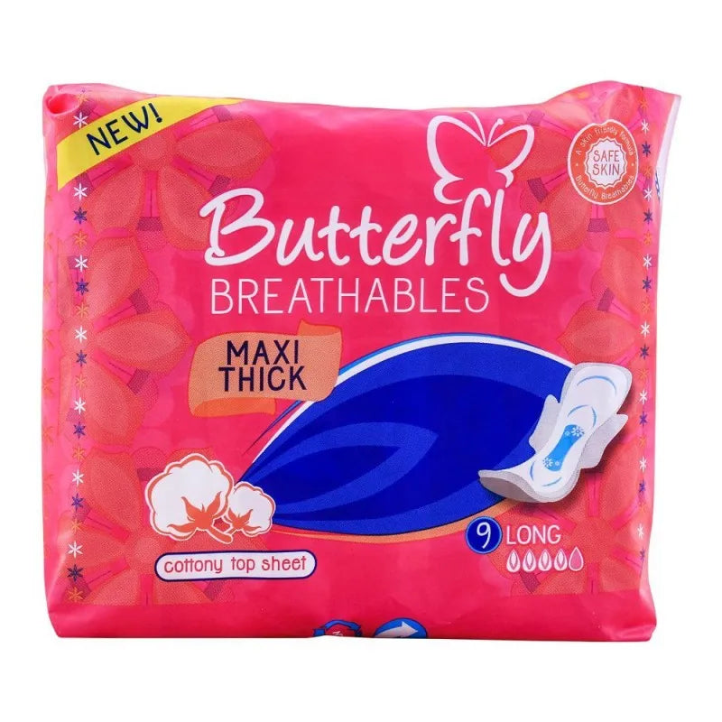 butterfly breathables maxi thick pads, long, 9 pack image2