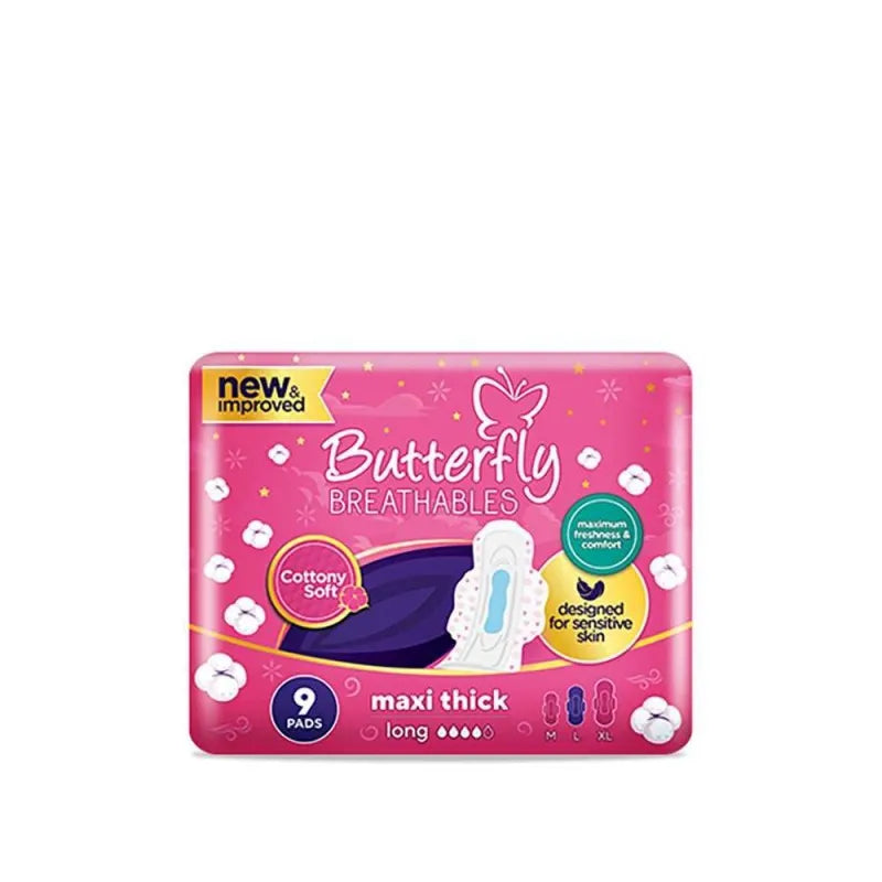 butterfly breathables maxi thick pads, long, 9 pack main image