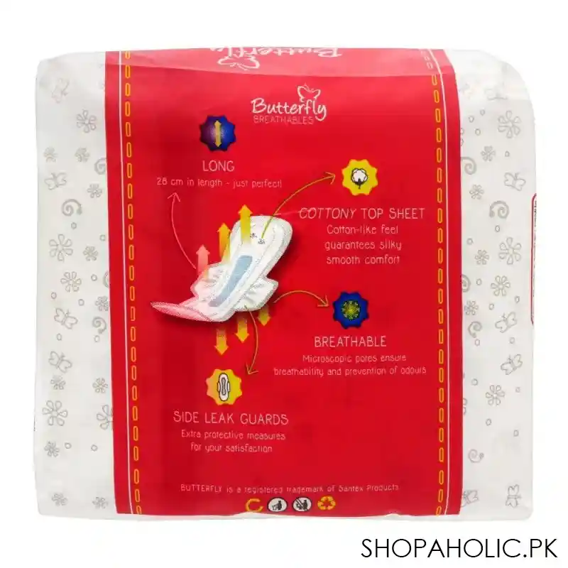 butterfly breathables ultra thin sanitary napkins, super soft cotton topsheet, large, 8 pads image3