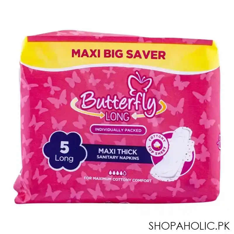 butterfly long maxi thick sanitary napkins, long, 5 pads, maxi big saver image2