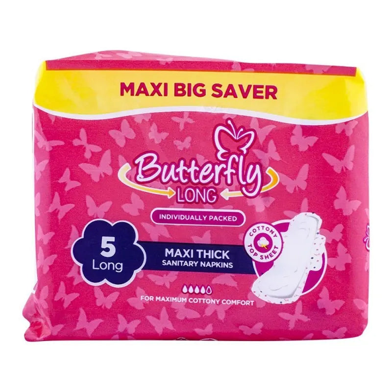 butterfly long maxi thick sanitary napkins, long, 5 pads, maxi big saver image2