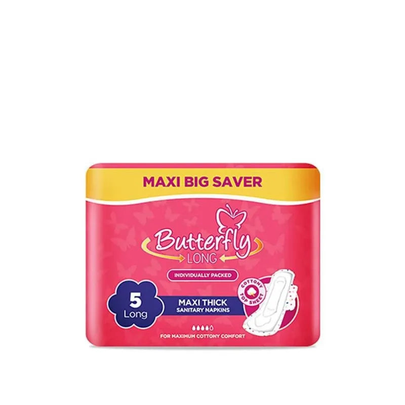 butterfly long maxi thick sanitary napkins, long, 5 pads, maxi big saver main image