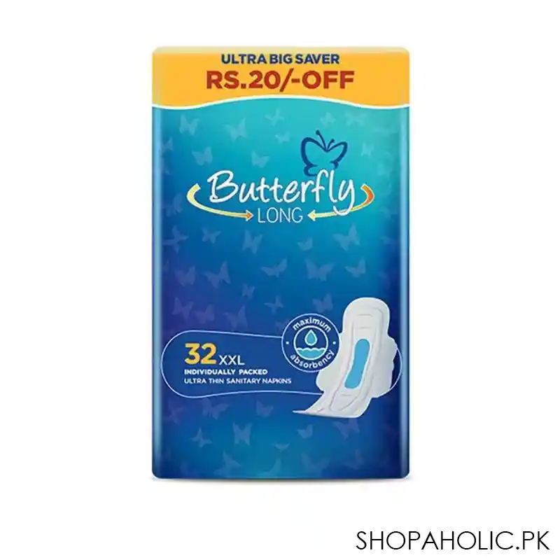 butterfly long ultra wide sanitary napkins, 32 xxl pads main image