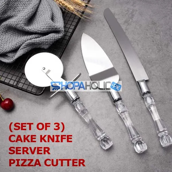 cake knife, server and pizza cutter with acrylic handle (set of 3) main image