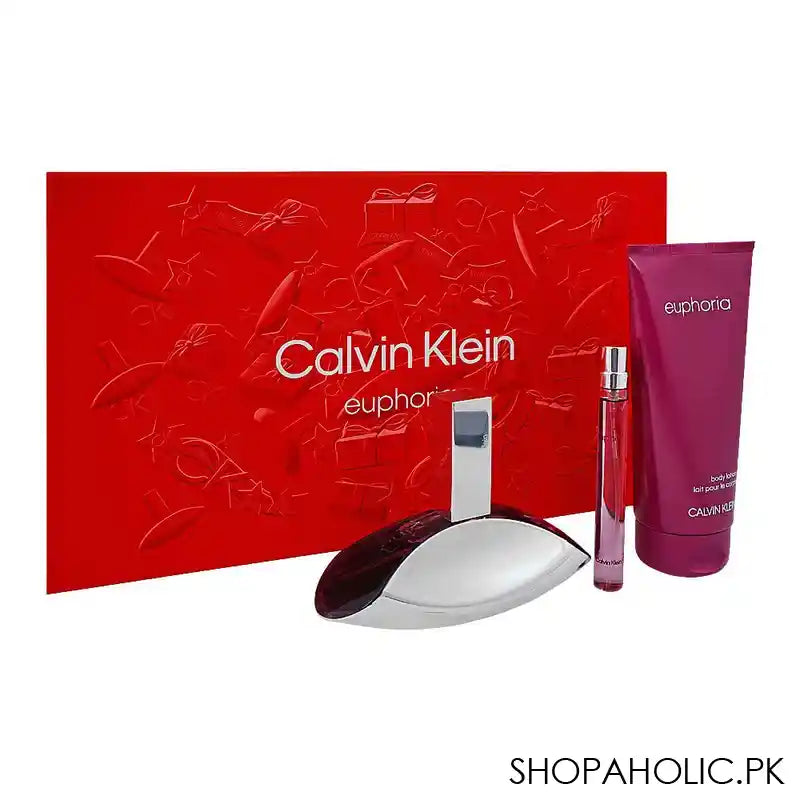 Calvin Klein Euphoria Gift Set, For Women, Eau de Parfum 100ml + Purse Spray 10ml + Body Lotion, 200ml - Main Image