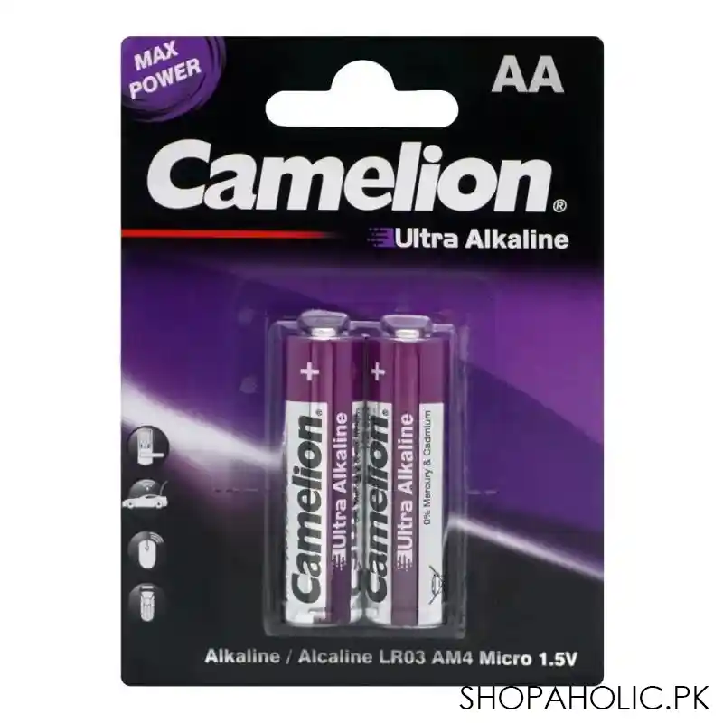 camelion ultra alkaline aaa 2 batteries, lr03 bp2ut main image